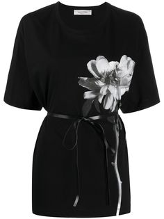 Valentino футболка с цветочным принтом и поясом