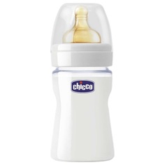 Бутылочка Chicco с латексной соской, стекло, 0-6 мес, 150 мл, 1 шт