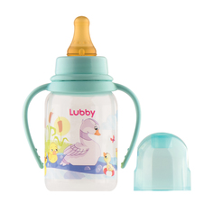Бутылочка Lubby Веселые животные с соской и ручками, пластик, с 0 мес, 128 мл