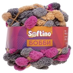 Пряжа Softino Бобби, 100 % полиэстер, 150 г, 30 м, серо-фиолетовый