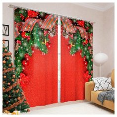 Фотошторы Сирень Волшебные подарки на ленте 260 см красный/зеленый