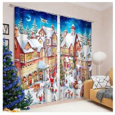 Фотошторы Сирень Рождественская ярмарка на ленте 260 см мультиколор