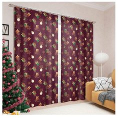 Фотошторы Сирень Рождественский узор на ленте 260 см красный