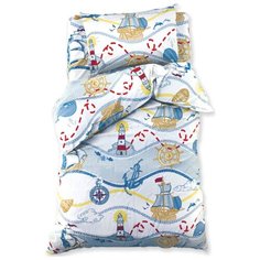 Постельное белье 1.5-спальное Этель Бригантина, бязь, 50 х 70 см белый/голубой