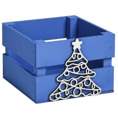 Ящик Дарите счастье реечный Ёлка 13х13х9 см синий