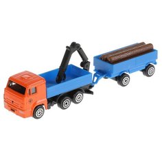 Грузовик ТЕХНОПАРК Камаз с краном + прицеп (SB-17-83WB) 8.5 см оранжевый/синий
