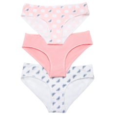 Vis-a-Vis Набор трусов бикини классика с принтом, 3 шт., размер S, white/pink