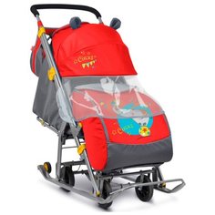 Санки-коляска Nika Ника Детям 7 (НД-7) красный с девочкой и слоном