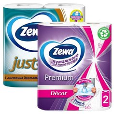 Набор Zewa Туалетная бумага Just1 четырехслойная 4 рул. + полотенца бумажные Premium двухслойные 2 рул.