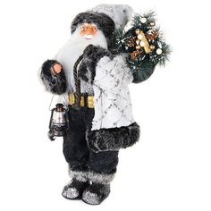 Фигурка Maxitoys Дед Мороз в белой шубе с фонариком, 61 см белый/черный