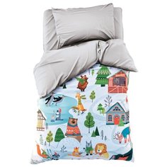 Постельное белье 1.5-спальное Этель Зимние забавы, бязь, 50 х 70 см серый