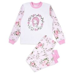 Пижама Веселый Малыш размер 128, белый/розовый/зеленый