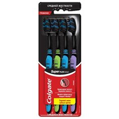 Зубная щетка Colgate Super Flexi Black, средняя, черный/синий/зеленый/фиолетовый, 4 шт.