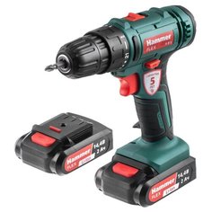 Аккумуляторная дрель-шуруповерт Hammer ACD14BS Li-Ion 2.0 А·ч 14,4 В х2 кейс 38 Н·м зеленый/черный