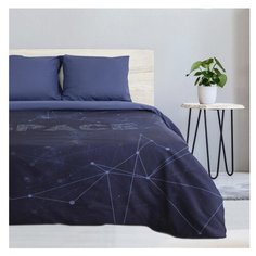Постельное белье 2-спальное Этель Space, поплин синий