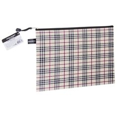 BRAUBERG Папка-конверт на молнии Checked A4, текстиль белый/черный