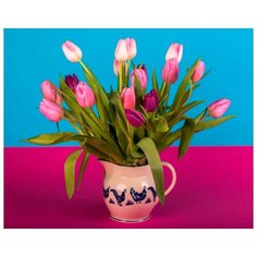 Рыжий кот Картина по номерам "Розовые тюльпаны" 30х40 см (Х-3715)