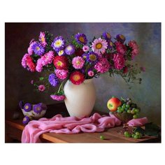 Рыжий кот Картина по номерам "Натюрморт с розовыми цветами" 40x50 см (Х-3574)