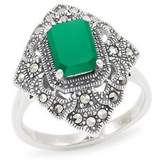 МАРКАЗИТ Кольцо с хризопразами и марказитами из серебра HR1010, размер 18