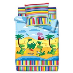 Постельное белье 1.5-спальное BRAVO kids dreams Дино, поплин, 70 х 70 см голубой/желтый/зеленый