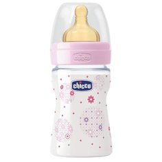Chicco Бутылочка с соской из латекса Well-Being, 150 мл boy/girl с рождения, розовый