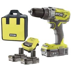 Ударная аккумуляторная дрель-шуруповерт RYOBI R18PD3-220S 50 Н·м желтый/черный