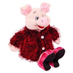 Мягкая игрушка ABtoys Свинка в розовых туфлях и бордовой шубке 17 см