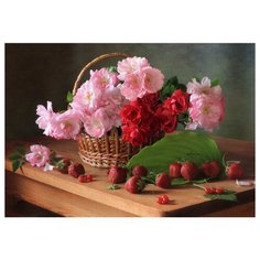 Рыжий кот Картина по номерам "Цветы в корзинке" 30х40 см (Х-3750)