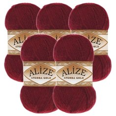 Пряжа Alize Angora Gold, 20 % шерсть, 80 % акрил, 100 г, 550 м, 5 шт., 57 бордовый