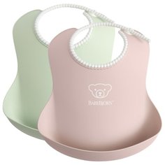 BabyBjorn Комплект нагрудников, 2 шт, 2 шт., расцветка: пудровый зеленый/пудровый розовый