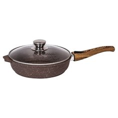 Сковорода Мечта Гранит С024 24 см с крышкой, съемная ручка, гранит brown