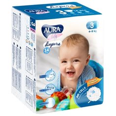 Aura подгузники 3 (4-9 кг) 14 шт.