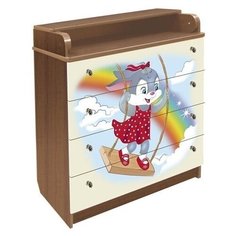 Пеленальный комод Влана Зайка (КДП 80/4-01) орех