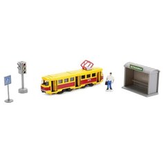 Трамвай ТЕХНОПАРК SB-17-14-A-WB 16.5 см красный/желтый