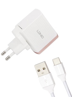 Зарядное устройство Ldnio A1302Q USB + Type-C QC 3.0 18W White-Gold LD_B4367
