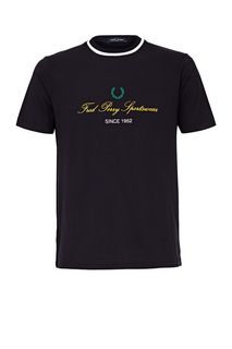 Темно-синяя футболка из хлопка с вышивкой Fred Perry