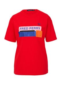 Футболка из хлопка с принтом и вышивкой Fred Perry