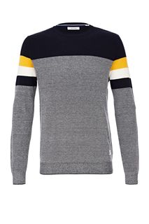 Хлопковый джемпер синего цвета в полоску Jack & Jones