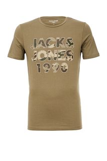Хлопковая футболка цвета хаки с камуфляжным принтом Jack & Jones