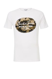 Белая хлопковая футболка с камуфляжным принтом Jack & Jones