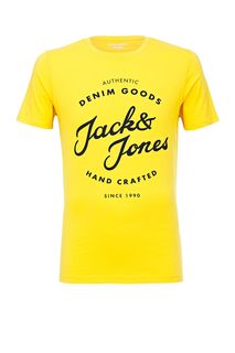 Желтая футболка из хлопка с принтом Jack & Jones