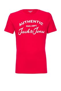 Красная футболка из хлопка с принтом Jack & Jones