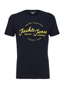 Синяя футболка из хлопка с принтом Jack & Jones