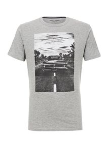 Серая футболка из хлопка с принтом Jack & Jones