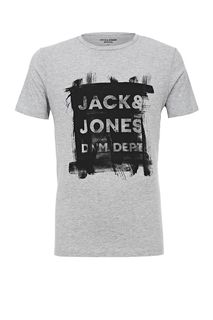 Серая футболка с логотипом бренда Jack & Jones