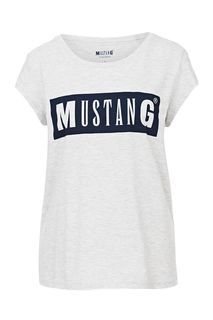 Серая футболка с логотипом бренда Mustang