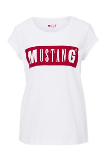 Белая футболка с логотипом бренда Mustang
