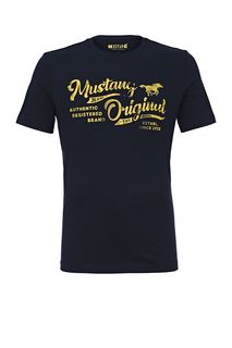 Синяя футболка из хлопка с принтом Mustang