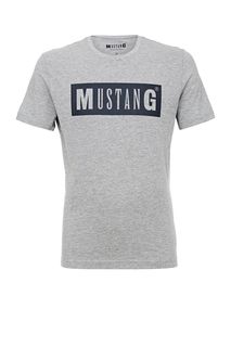 Серая футболка с логотипом бренда Mustang