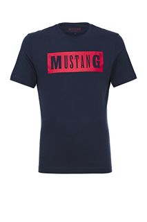 Синяя футболка с логотипом бренда Mustang